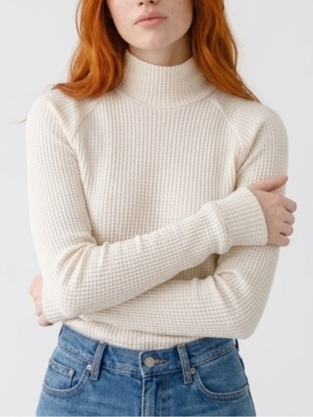 The North Face Women's Cream Waffle knit- mock Turtleneck Sweater
